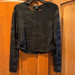 All Saints Black Sheer Patterned Long Sleeve Crop Top
